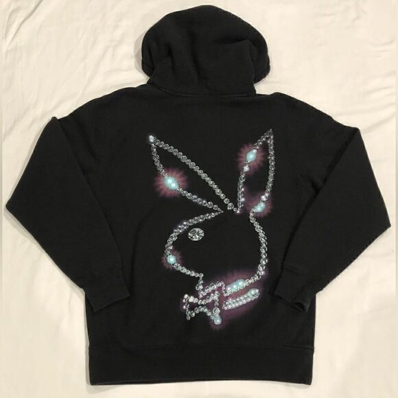 PLEASURES NWT Playboy Icy Diamonds Logo Black Hoodie Sweatshirt Size M - Picture 12 of 14